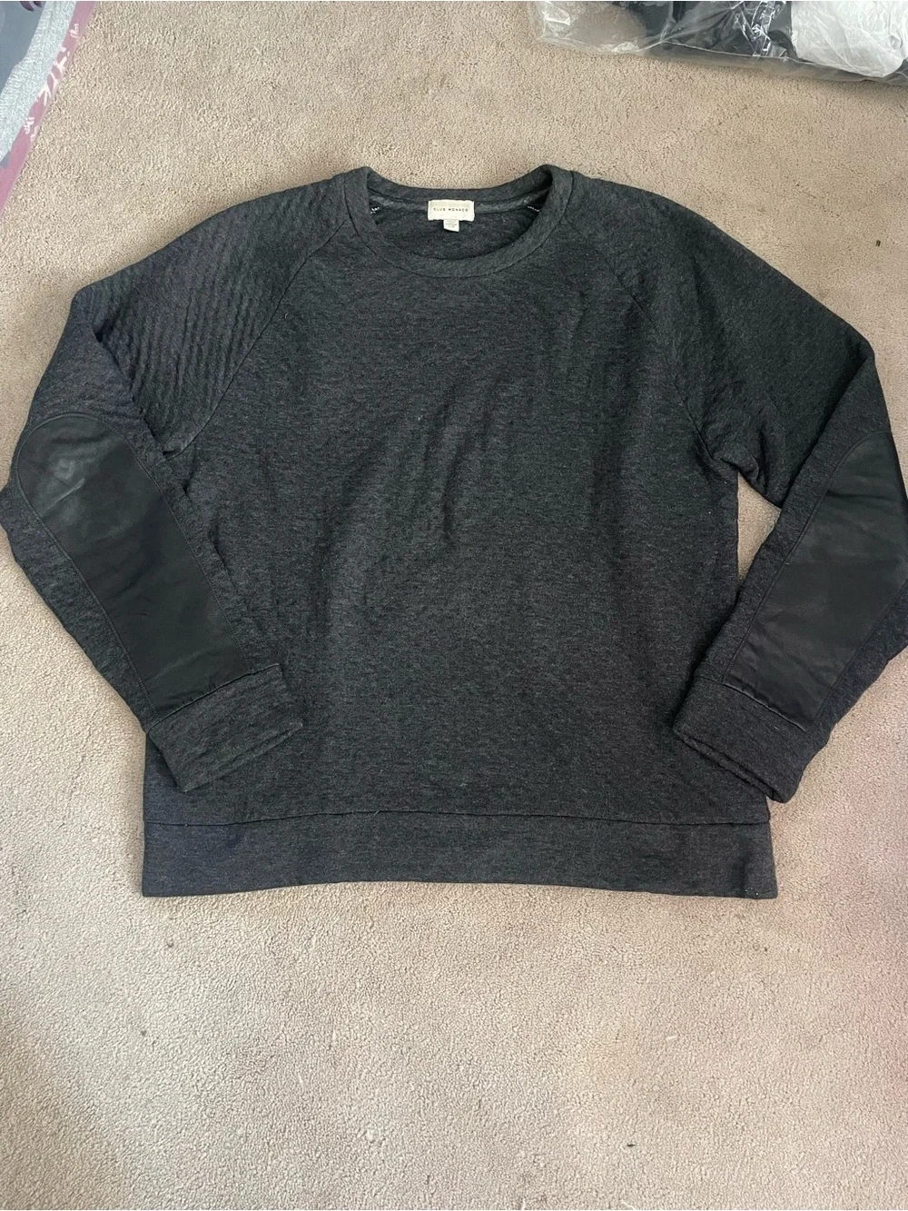 Club Monaco Dark Gray Men's Sweatshirt with Leather Elbow Patches